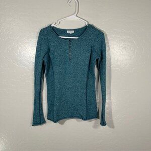 Sundance Catalog Sweater Womens XS Henley Knit Cotton Blue BOHO